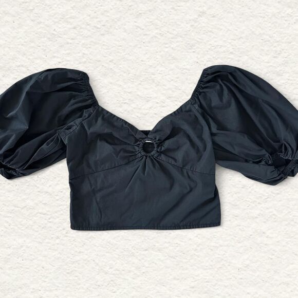 Abercrombie & Fitch Women’s Puff Sleeve Poplin O-Ring Blouse Black Size M - Picture 1 of 3